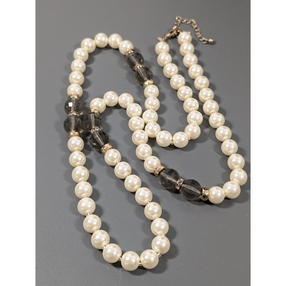 Avon Smokey Gray Faceted Bead Faux Pearl Long Layering Necklace Retro 35"